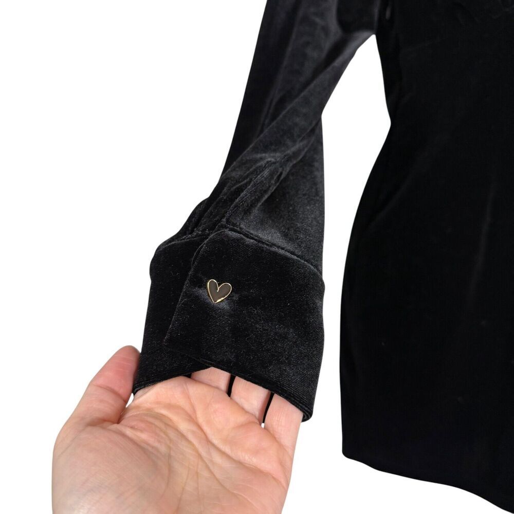 Cider Dress Women Small Black Velvet Witchycore Whimsigoth Heart Buttons Mini - Picture 6 of 8